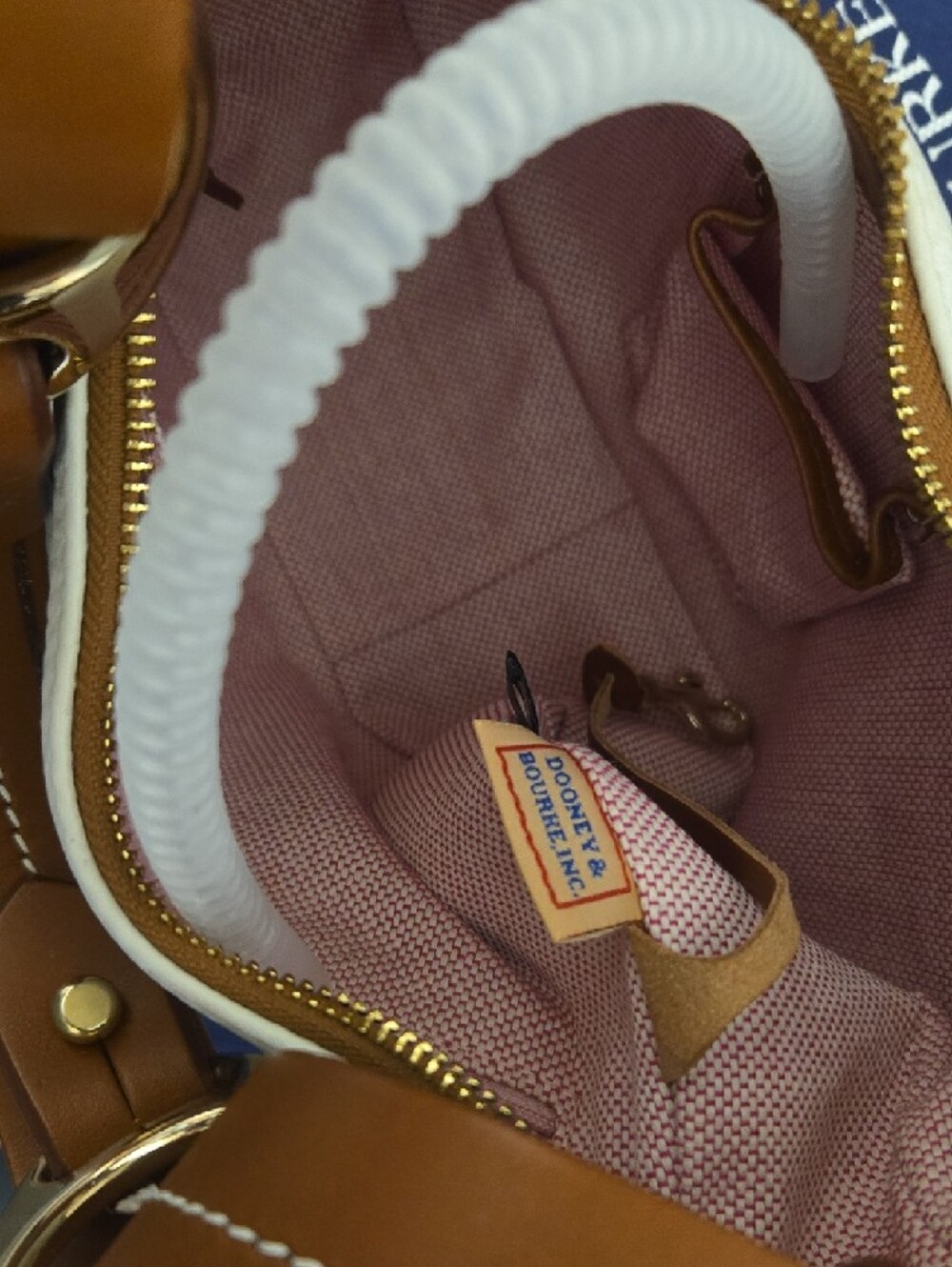 Dooney & Bourke White Pebbled Leather Shoulder Bag with Tan Trim and Strap - Picture 7 of 8